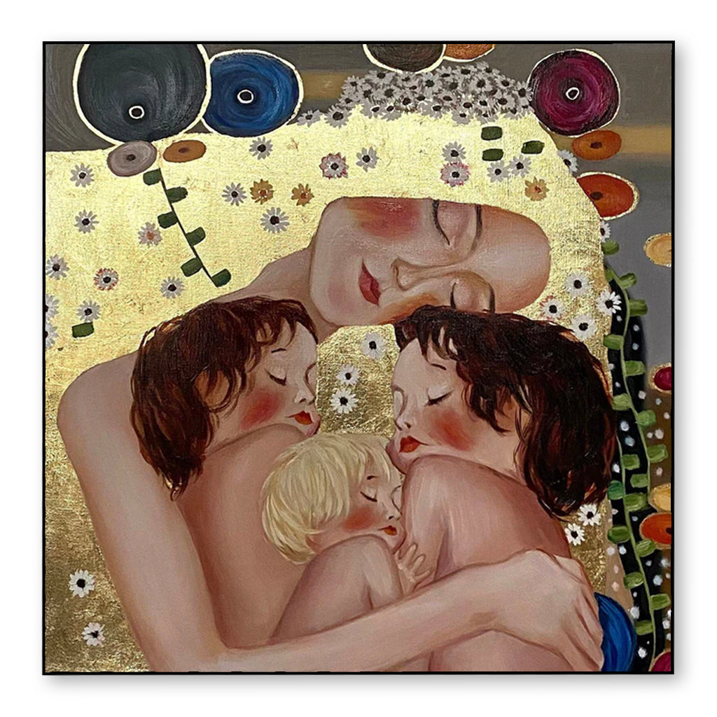 Golden Embrace-Personalized Gift Celebrating Motherhood & Abstract Art