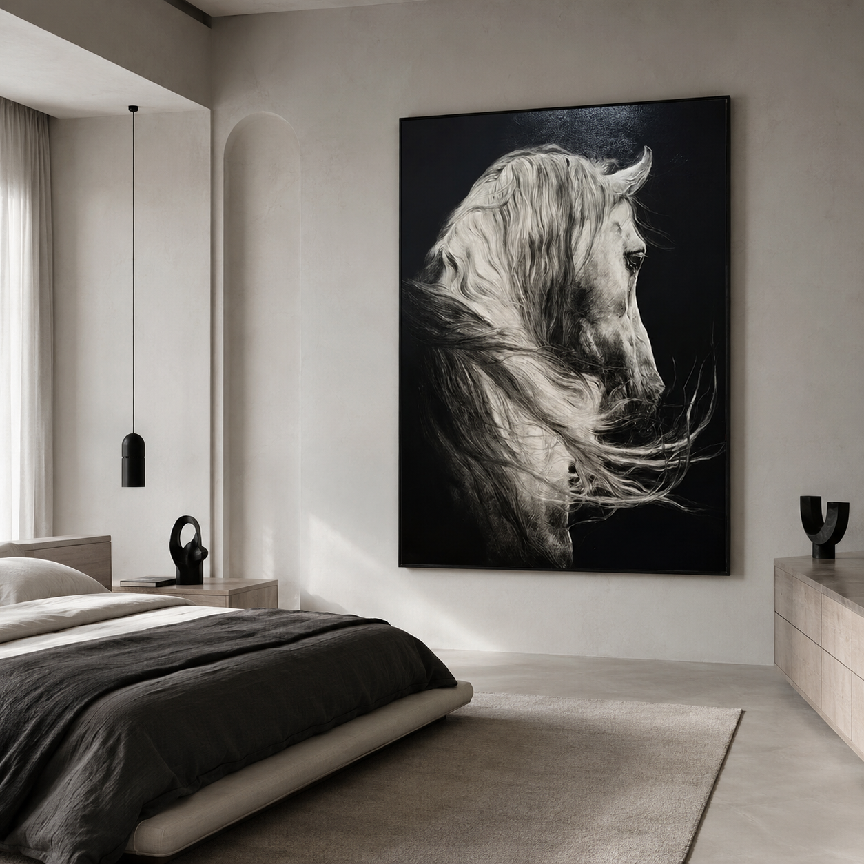 Black Horse Wall Art – Modern Textured Animal Painting