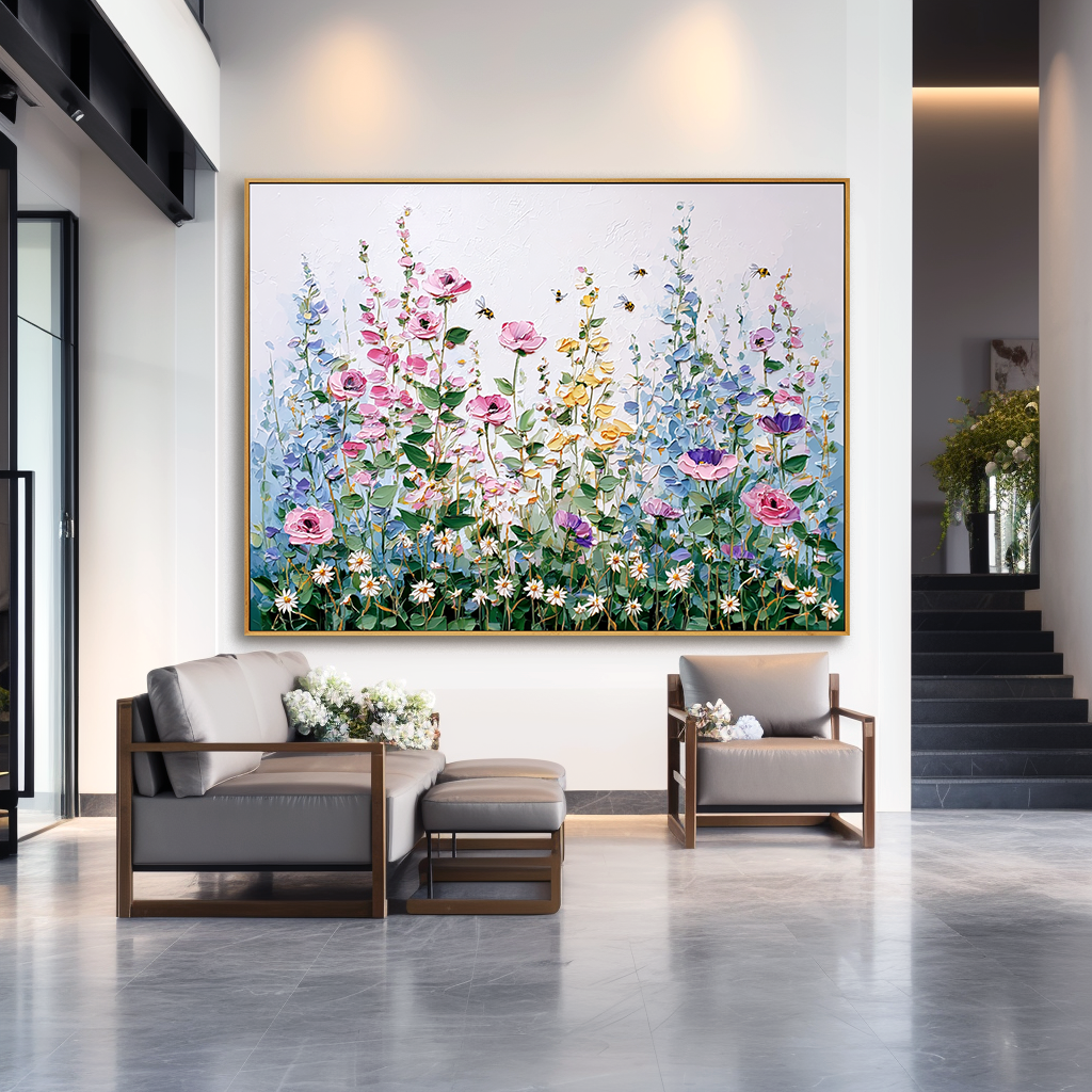 Blooming Meadow - Colorful Textured Floral Oil Painting