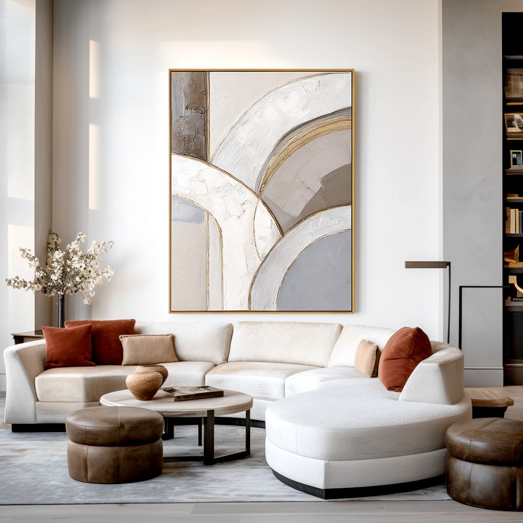 Neutral abstract textured wall art with soft arches in beige and gray tones