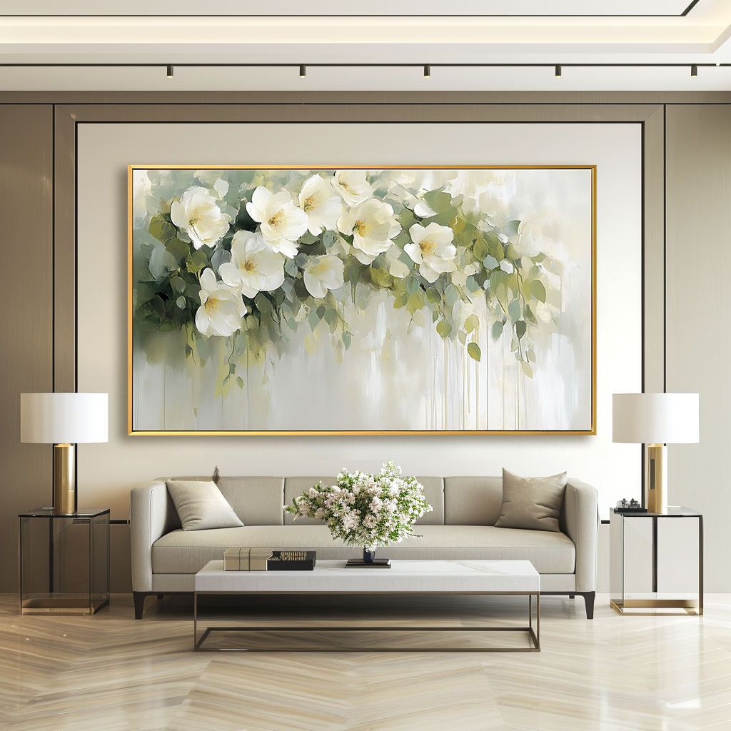 Gentle Bloom – Hand-Painted White Floral Canvas Art