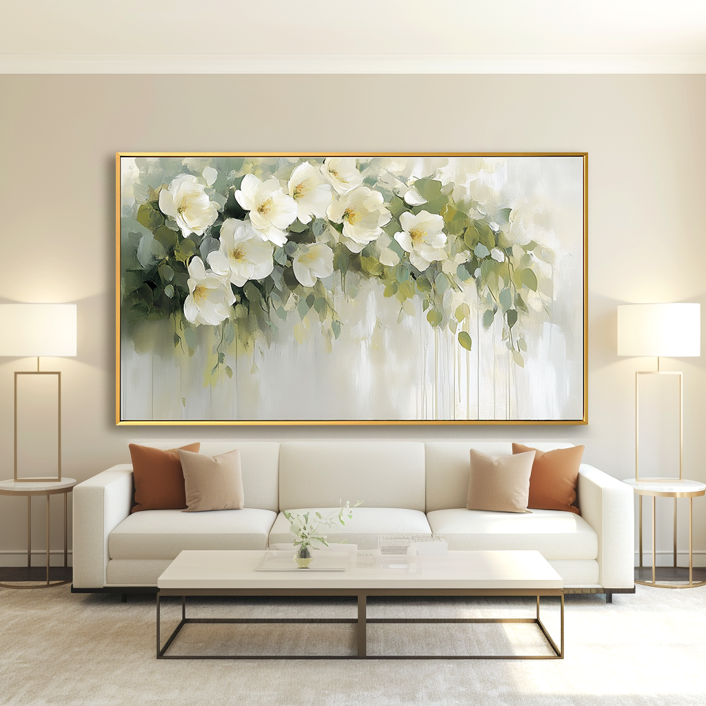 Gentle Bloom – Hand-Painted White Floral Canvas Art
