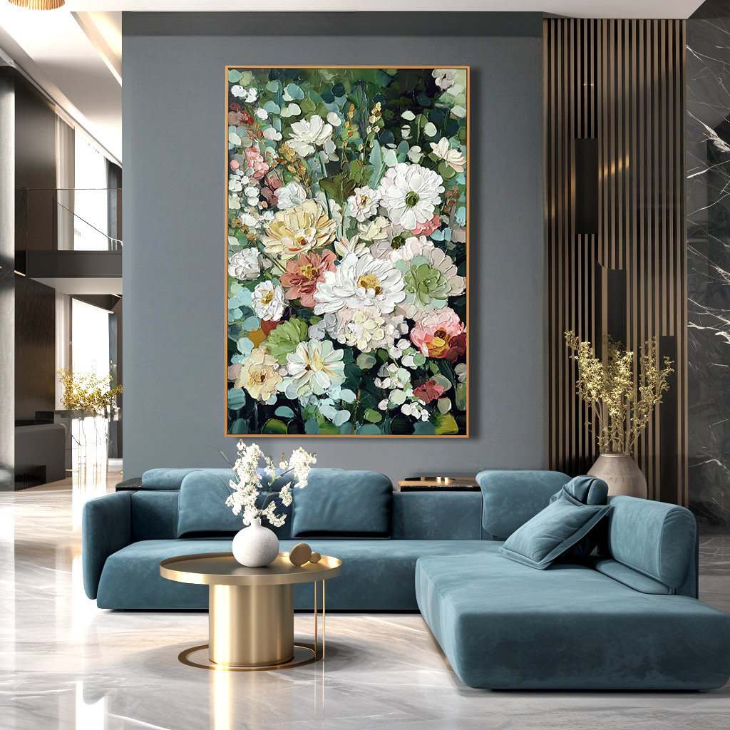 Silent Bloom Garden – Textured Floral Oil Painting Hand Painted Canvas Wall Art