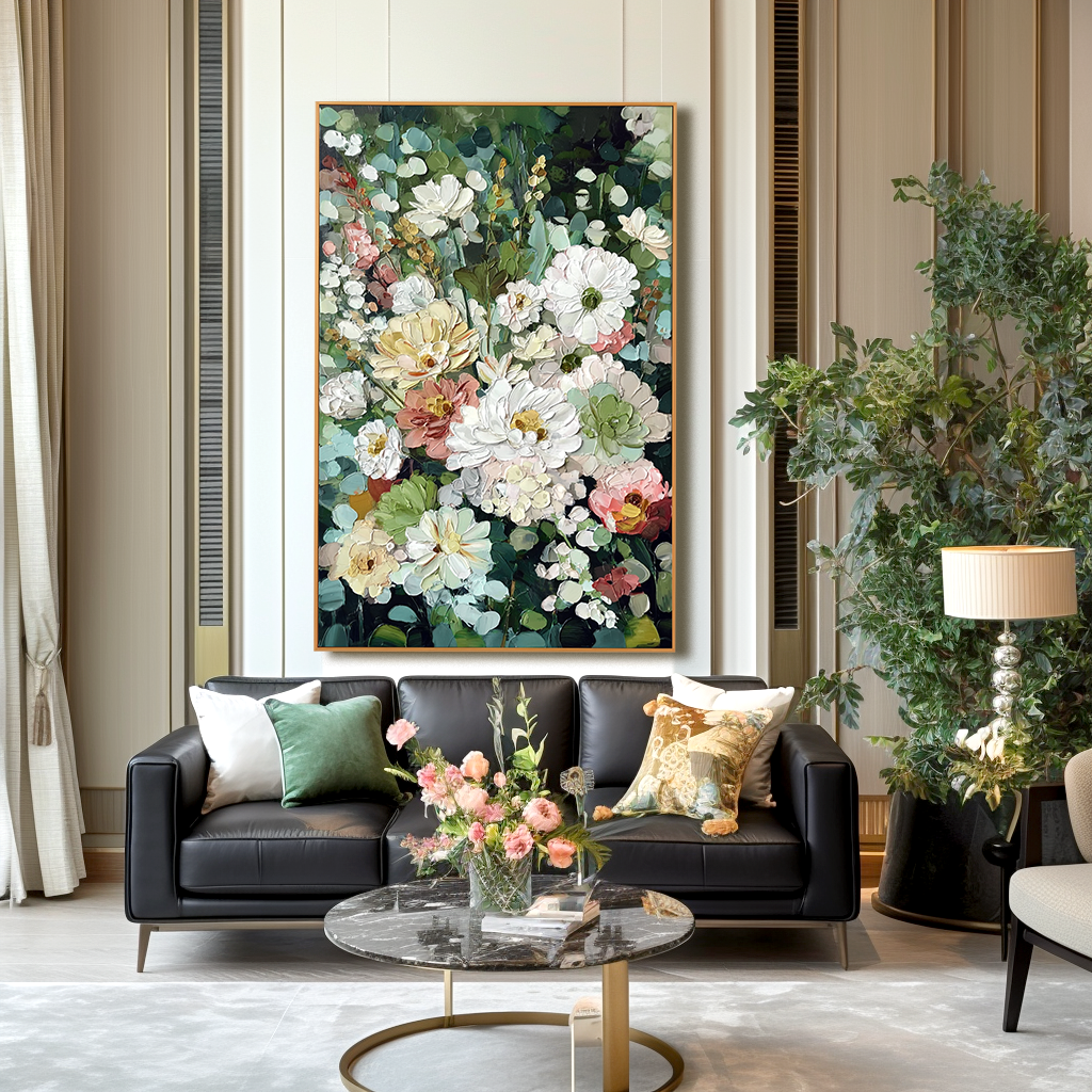 Silent Bloom Garden – Textured Floral Oil Painting Hand Painted Canvas Wall Art