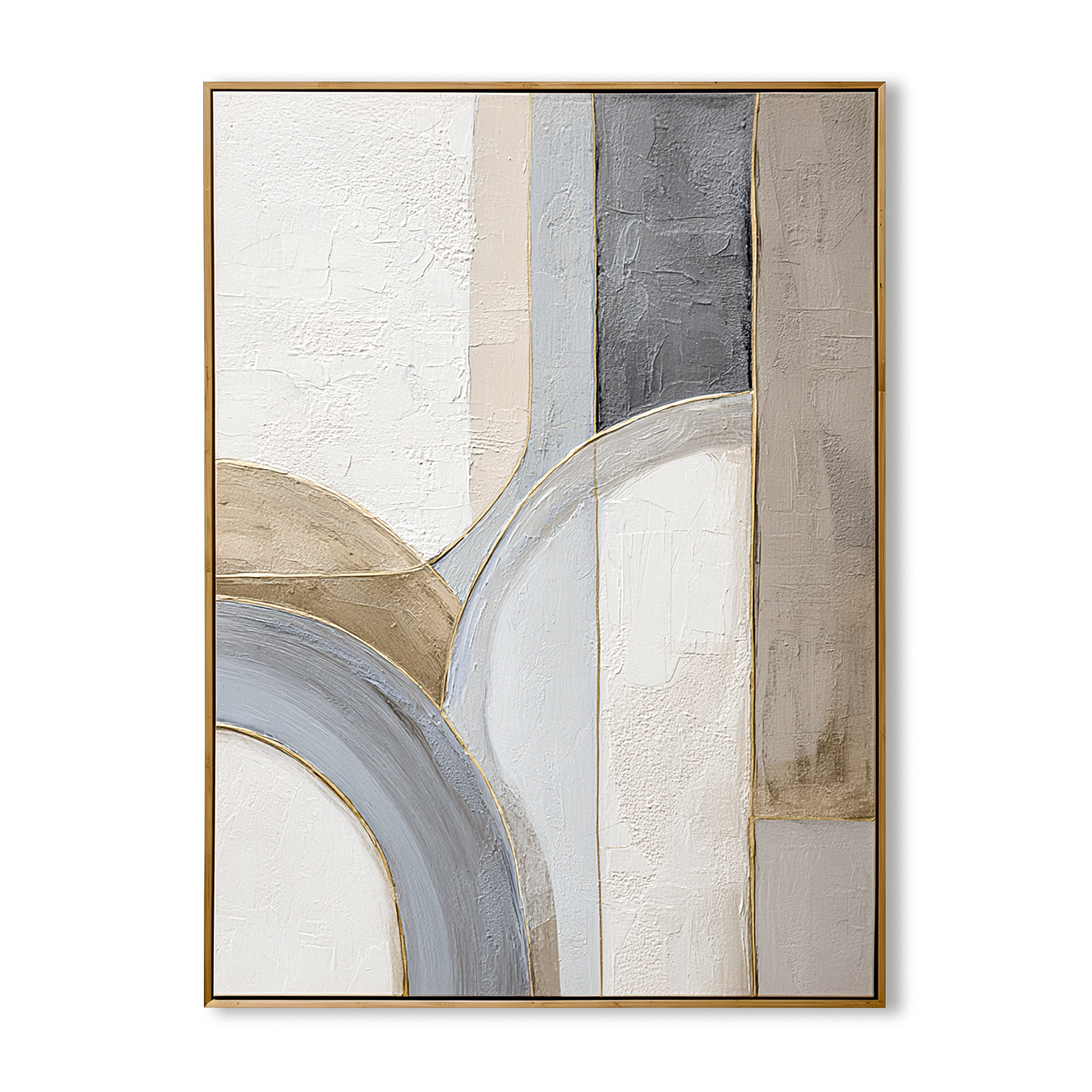 Neutral abstract textured wall art with soft curved shapes in beige and gray tones