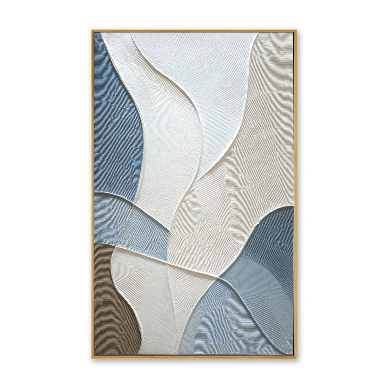 Blue and beige abstract textured wall art with soft flowing lines