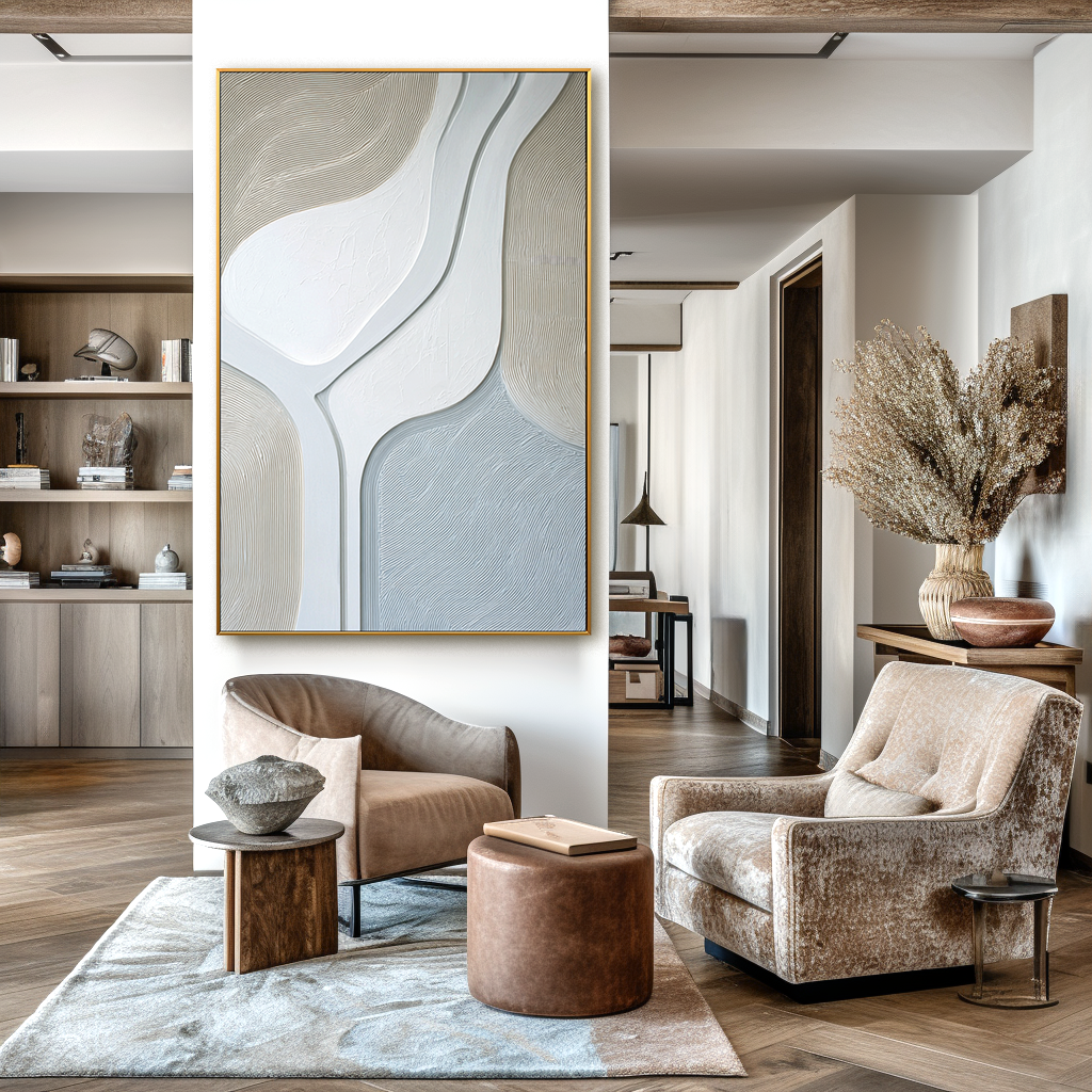 Soft Neutral Abstract Textured Wall Art with Flowing Lines