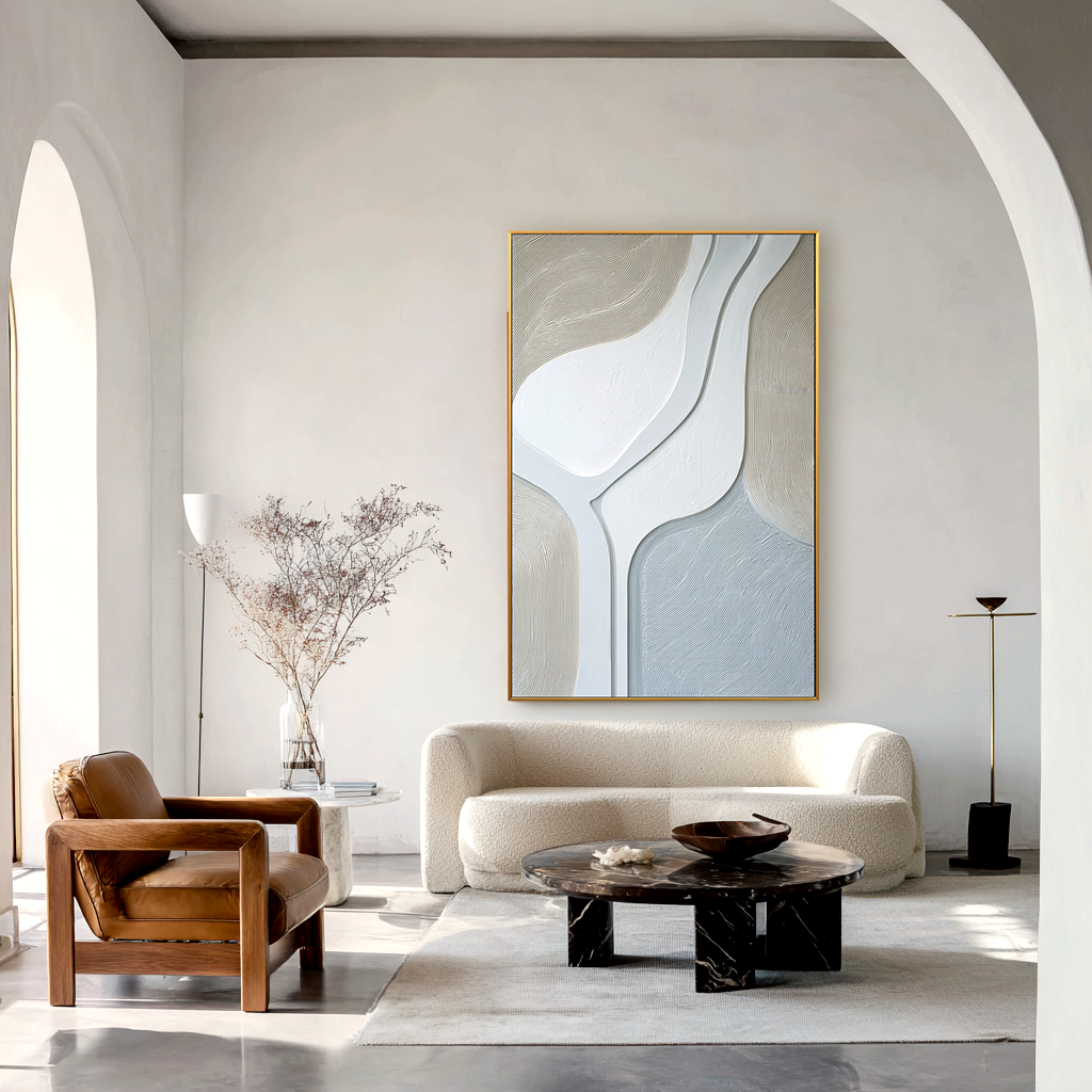 Soft Neutral Abstract Textured Wall Art with Flowing Lines