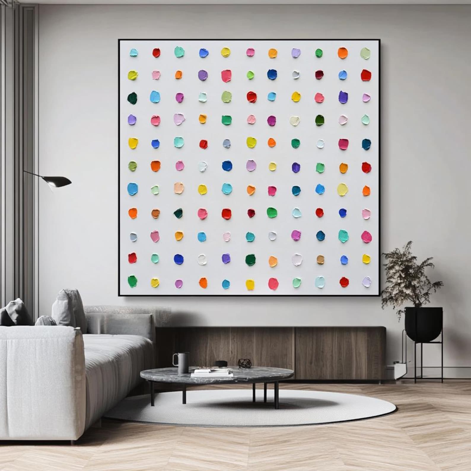 Color Pop Symphony – Large Abstract Textured Dot Painting Modern Wall Art