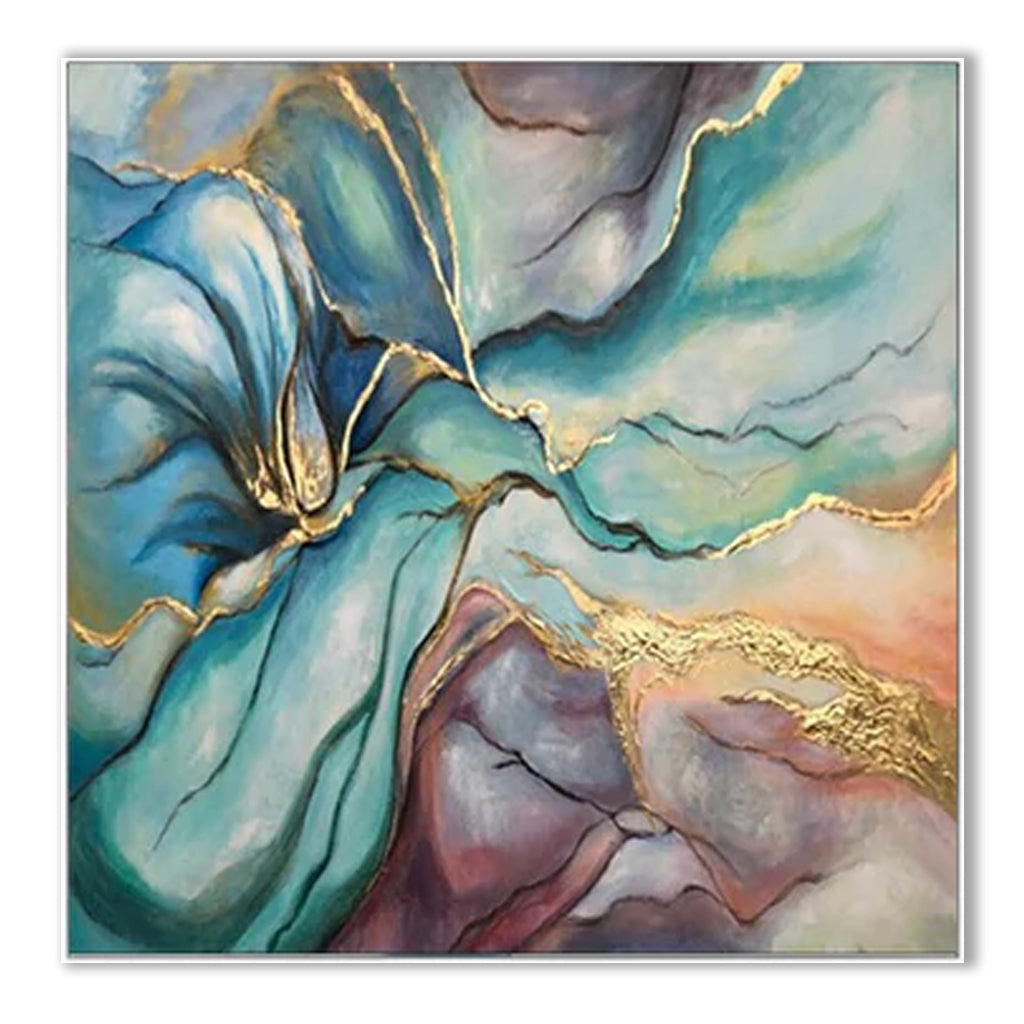 Fairy Dust-Luxury Abstract Canvas: Gold Veined Turquoise & Purple Abstract Painting