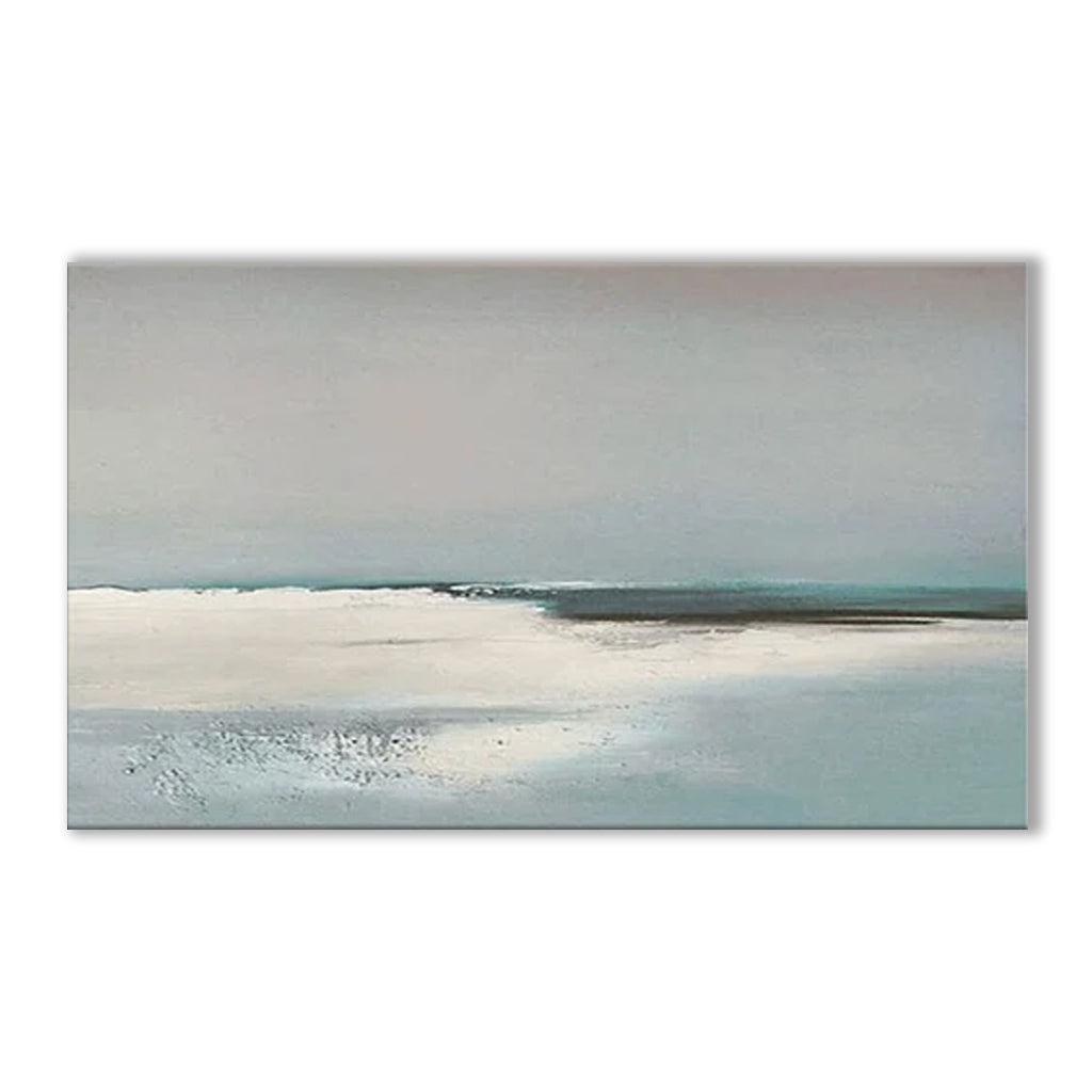 Minimalist Seaside Oil Painting: Calm Blue Tones Wall Decor
