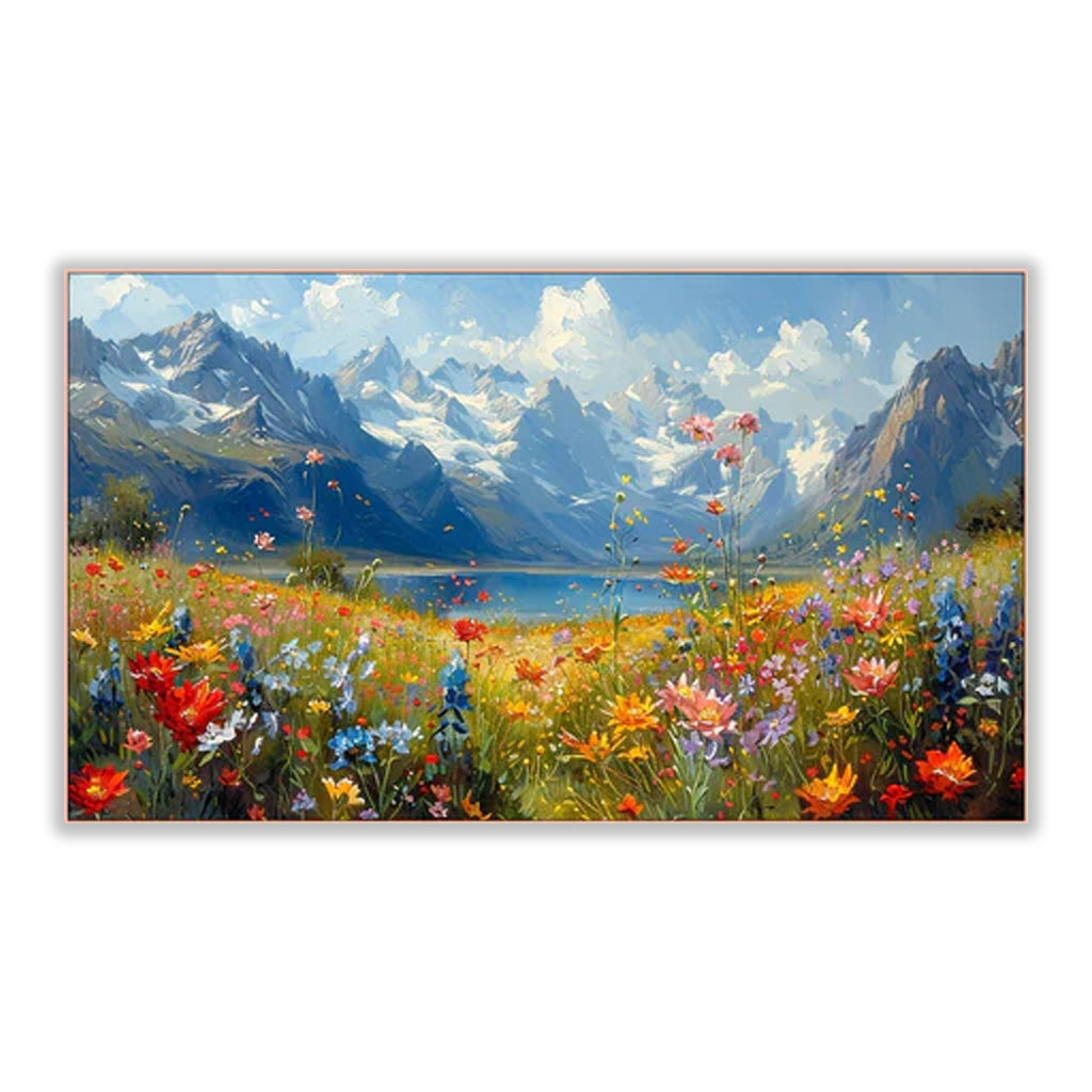 Mountain Meadow Bloom-Colorful Landscape Painting for Home Wall Decor