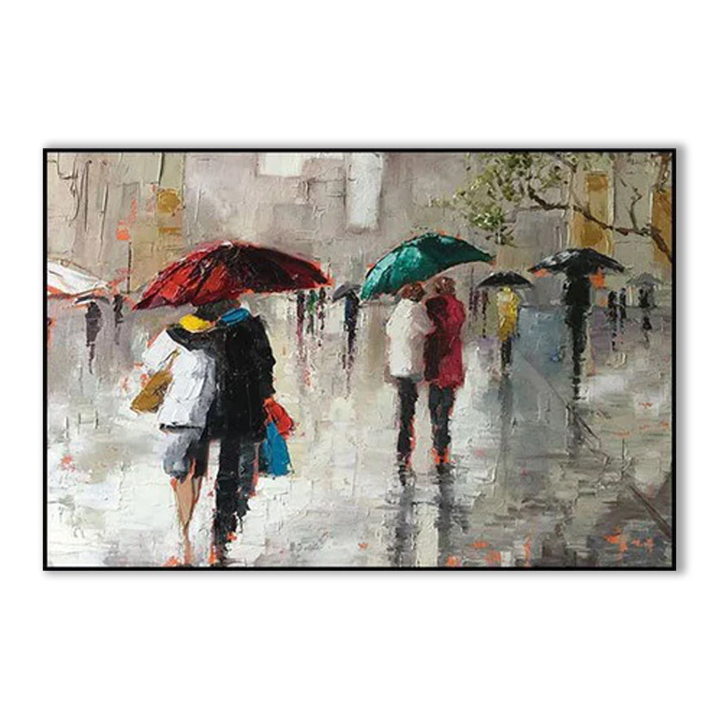 Rainy London: Colorful Urban Rainy Street Scene Art - Modern Cityscape Wall Decor