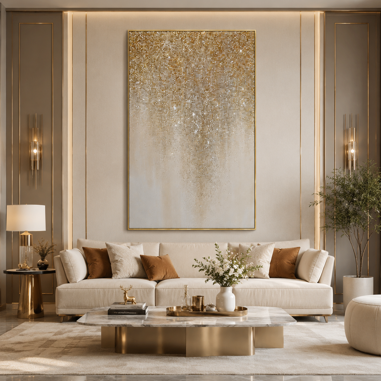 Shimmer Gold – Luxury Gold Glitter Gradient Wall Art | Modern Abstract Canvas Painting