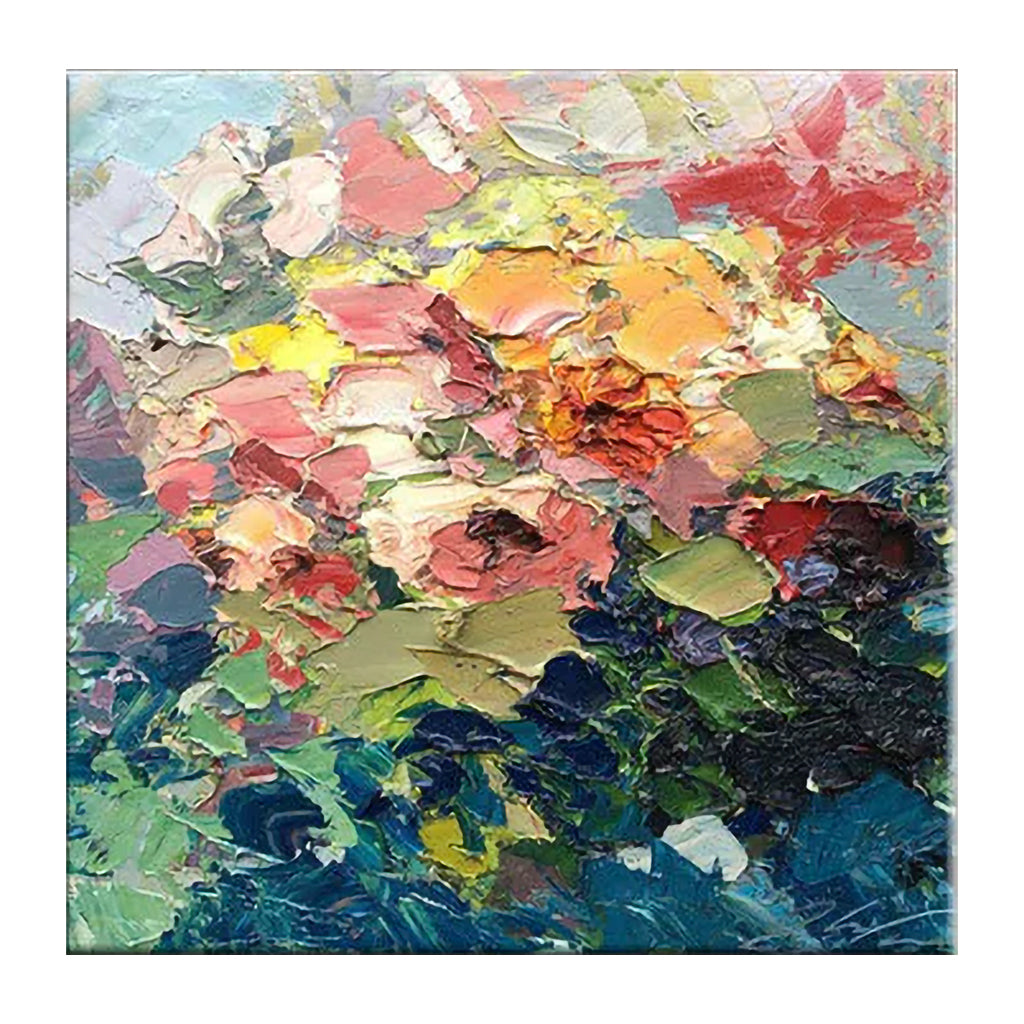 Bouquet of Flowers-Colorful Abstract Floral Oil Painting on Textured Canvas