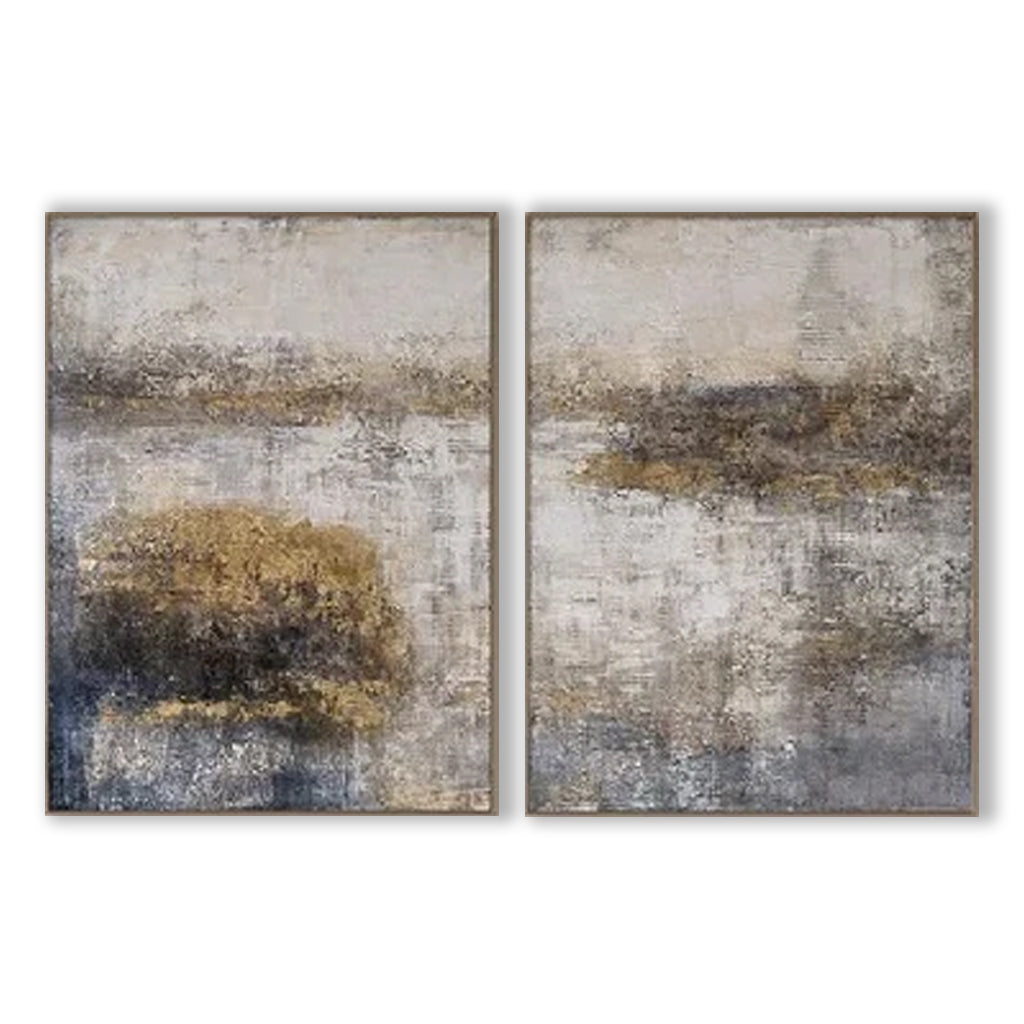 Golden Mist Abstract Textured Canvas Wall Art - Vertical Neutral Décor（right） #iris1123