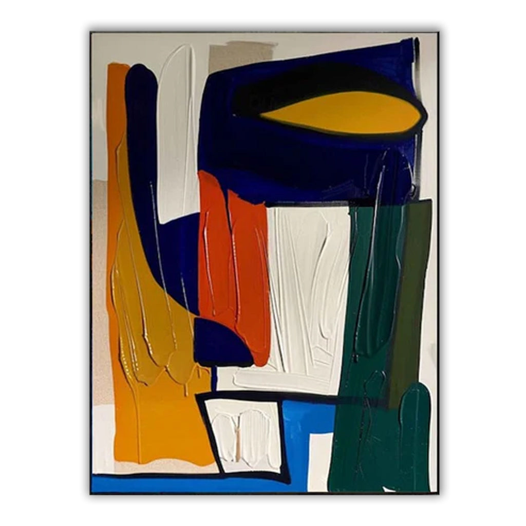 Hand-Painted Modern Vibrant Geometric Abstract Oil Painting for Living Room or Office