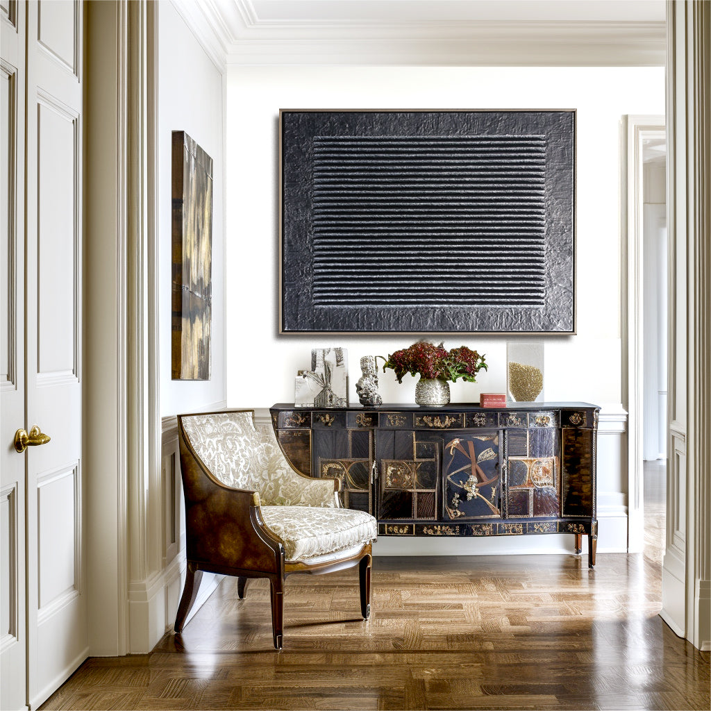 Linear Balance – Large Black Textured Abstract 3D Canvas Wall Art