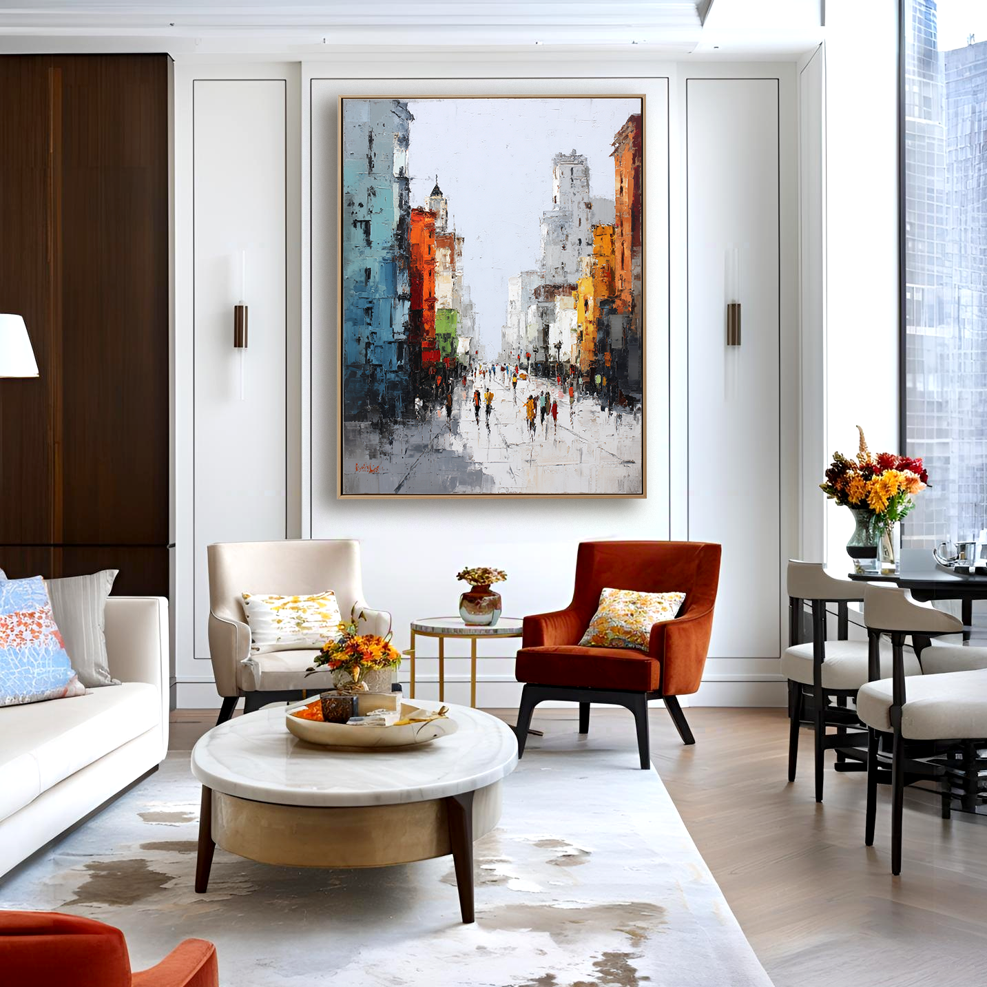 Morning Avenue – Hand-Painted Abstract City Street Oil Painting on Canvas