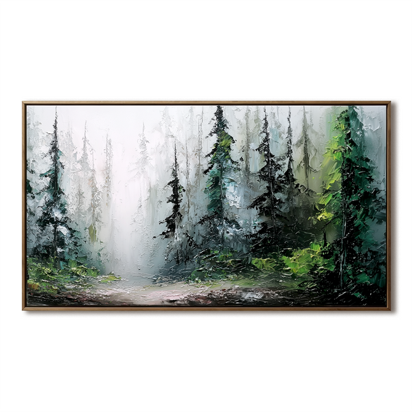 Large Panoramic Forest Oil Painting - Misty Landscape Textured Canvas ...