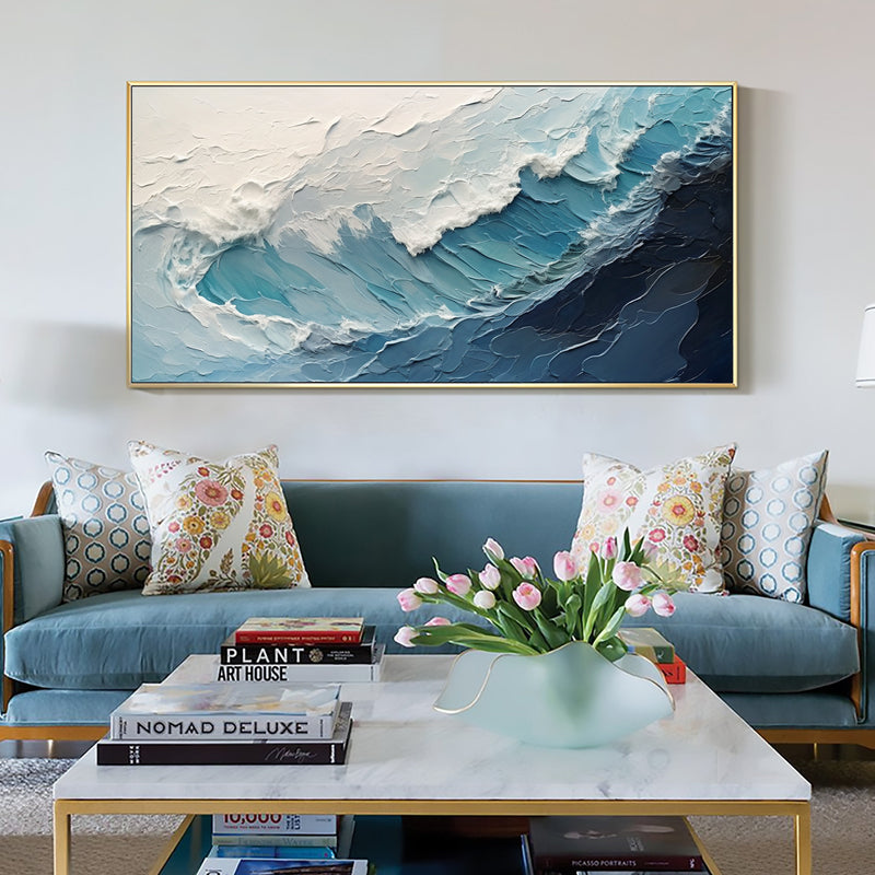 Ocean Symphony - Textured Wave Oil Painting