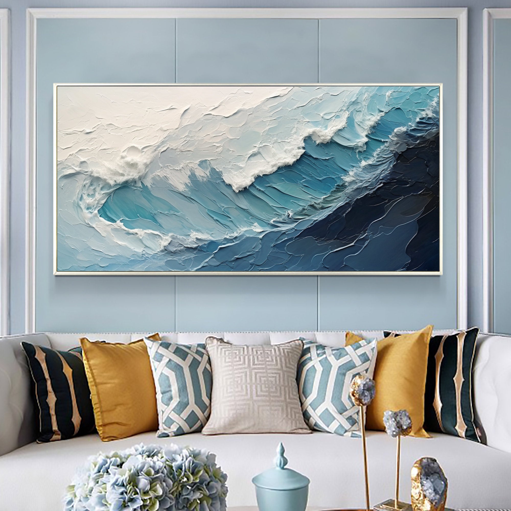 Ocean Symphony - Textured Wave Oil Painting