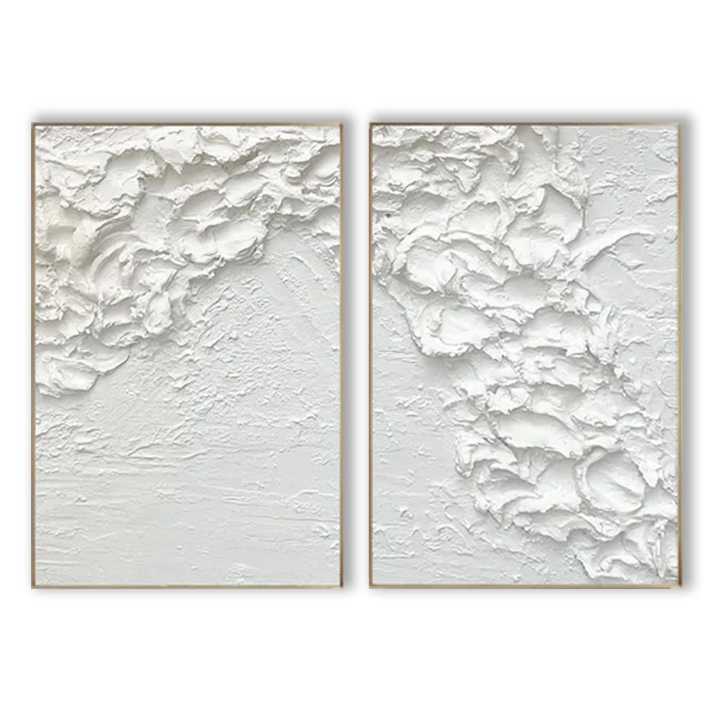 Modern Textured White Diptych - Abstract Wall Art for Minimalist