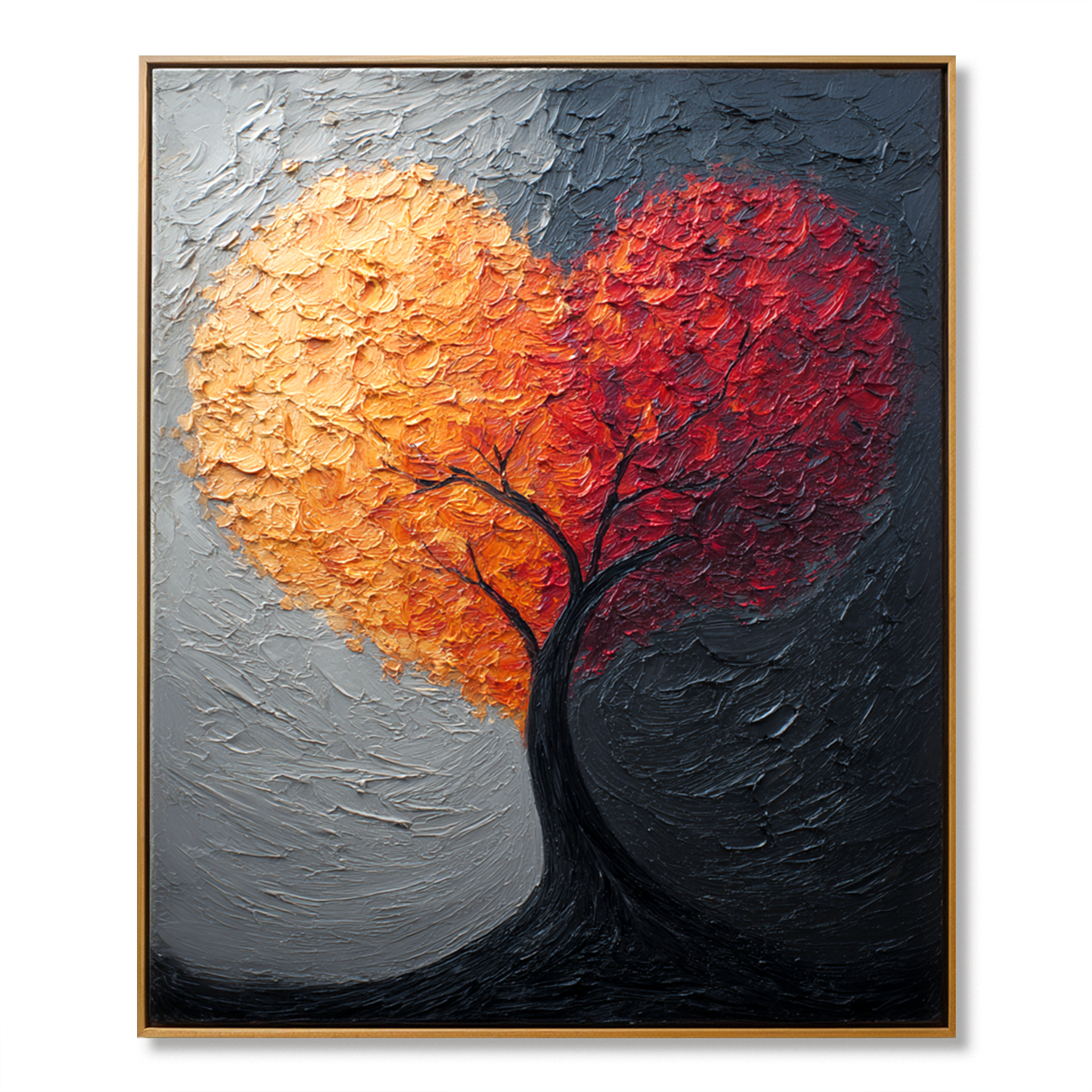 Divided Heart – Hand-Painted Textured Abstract Tree Wall Art for Modern Home Decor