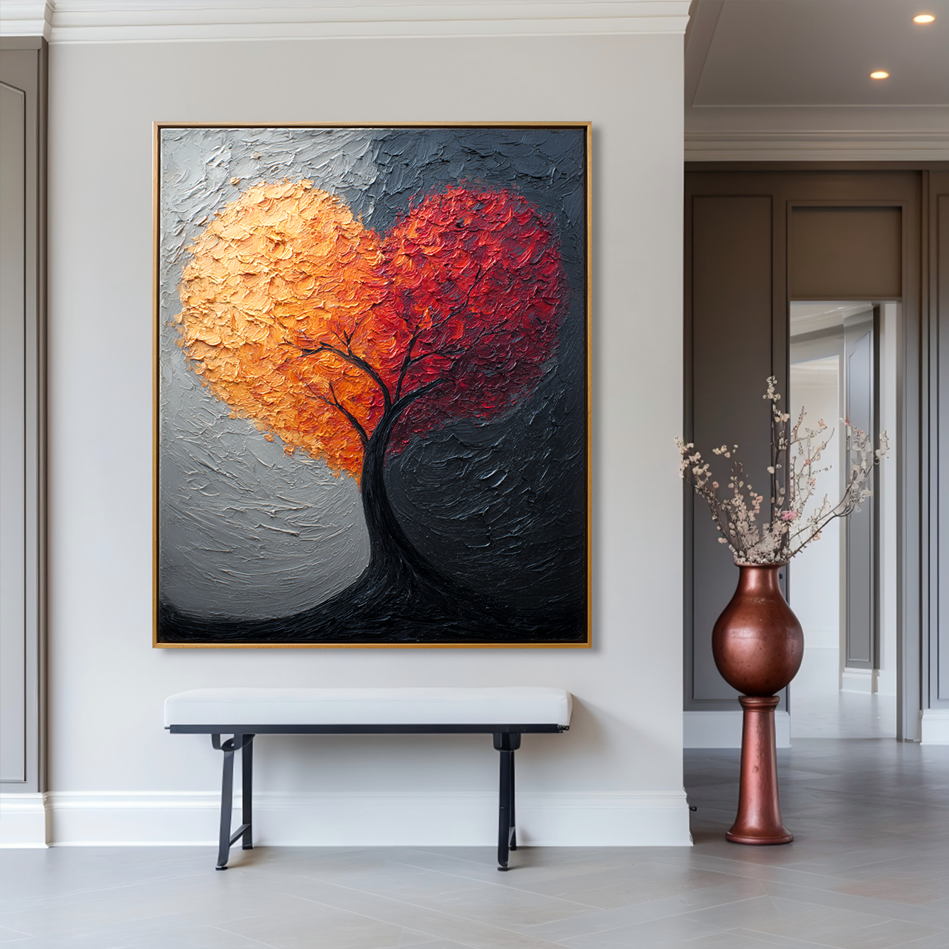Divided Heart – Hand-Painted Textured Abstract Tree Wall Art for Modern Home Decor