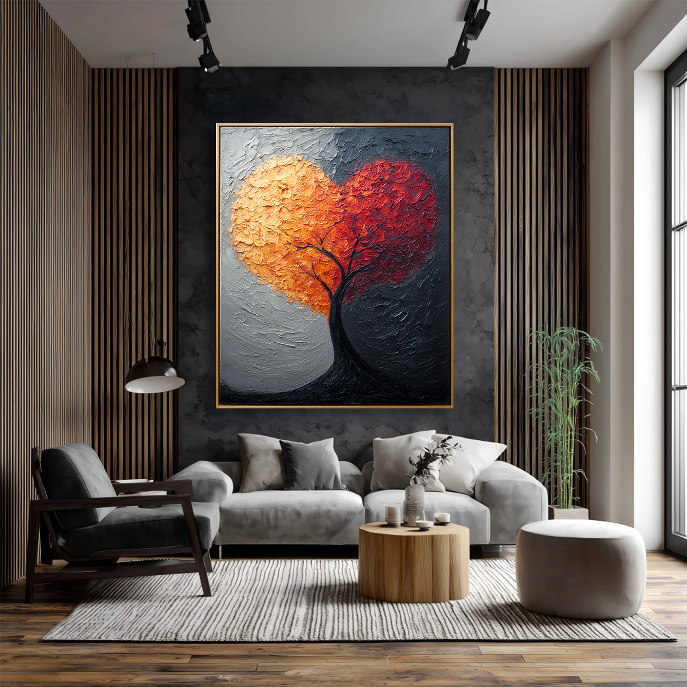 Divided Heart – Hand-Painted Textured Abstract Tree Wall Art for Modern Home Decor