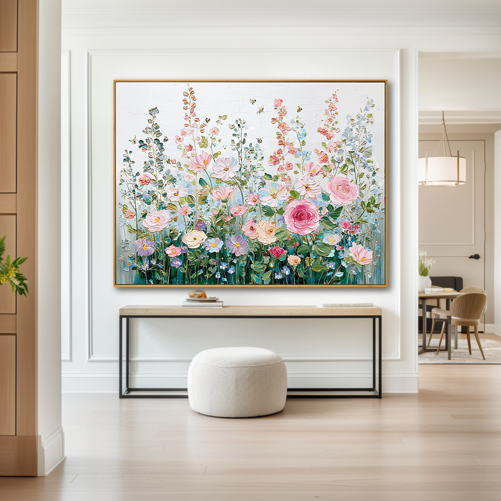 Floral Symphony - Pastel Bloom Textured Oil Painting