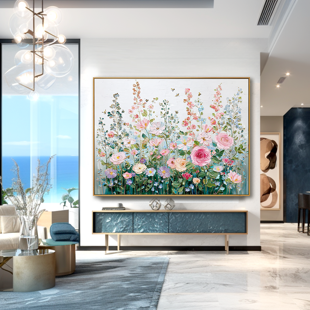 Floral Symphony - Pastel Bloom Textured Oil Painting