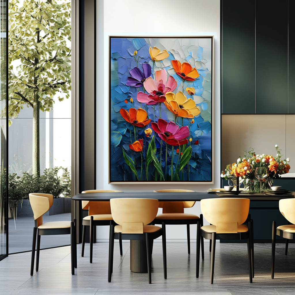 Midnight Bloom – Colorful Textured Flower Canvas Art