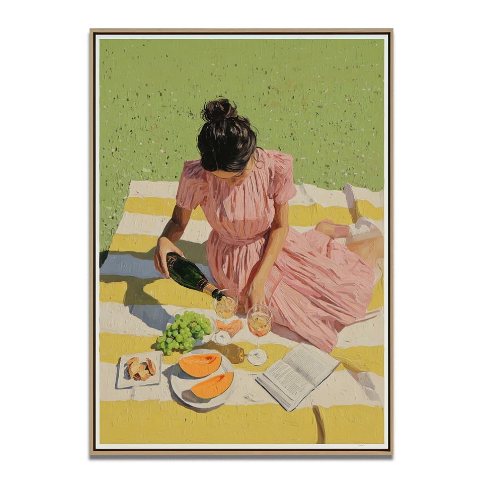 Afternoon Pour – Figurative Vintage Picnic Painting for Lifestyle Wall Decor