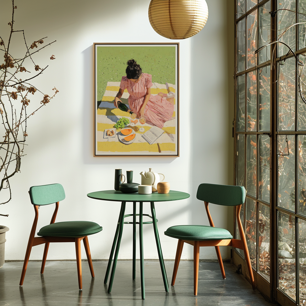 Afternoon Pour – Figurative Vintage Picnic Painting for Lifestyle Wall Decor