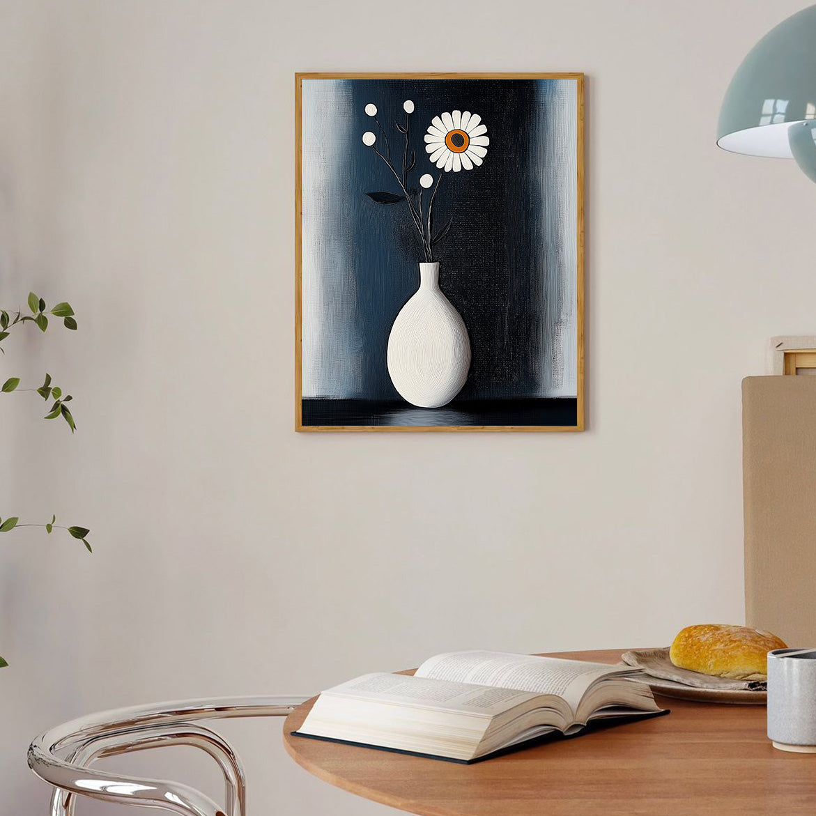 Bloom in the Stillness - Minimal Daisy Oil Painting Modern Floral Wall Art