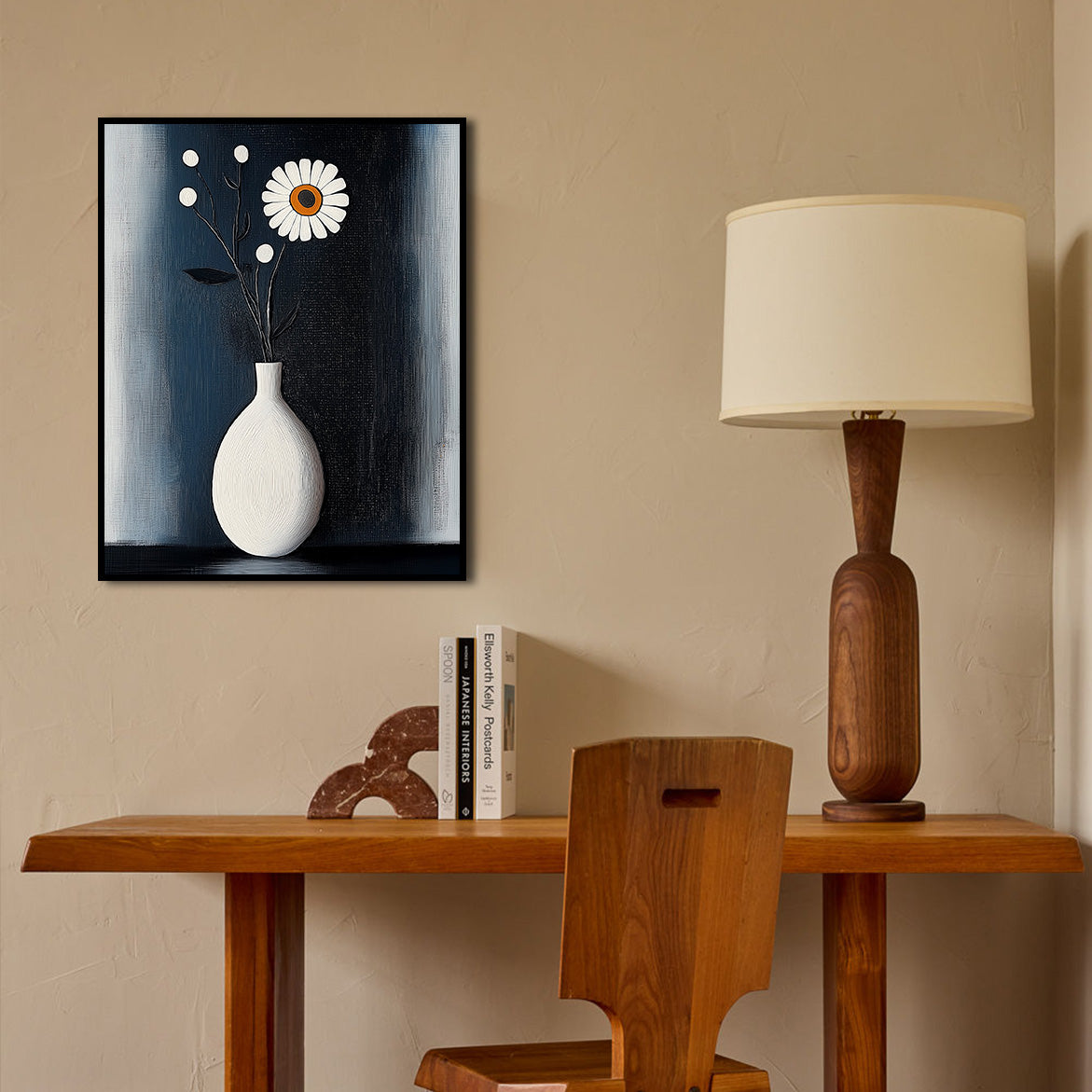 Bloom in the Stillness - Minimal Daisy Oil Painting Modern Floral Wall Art
