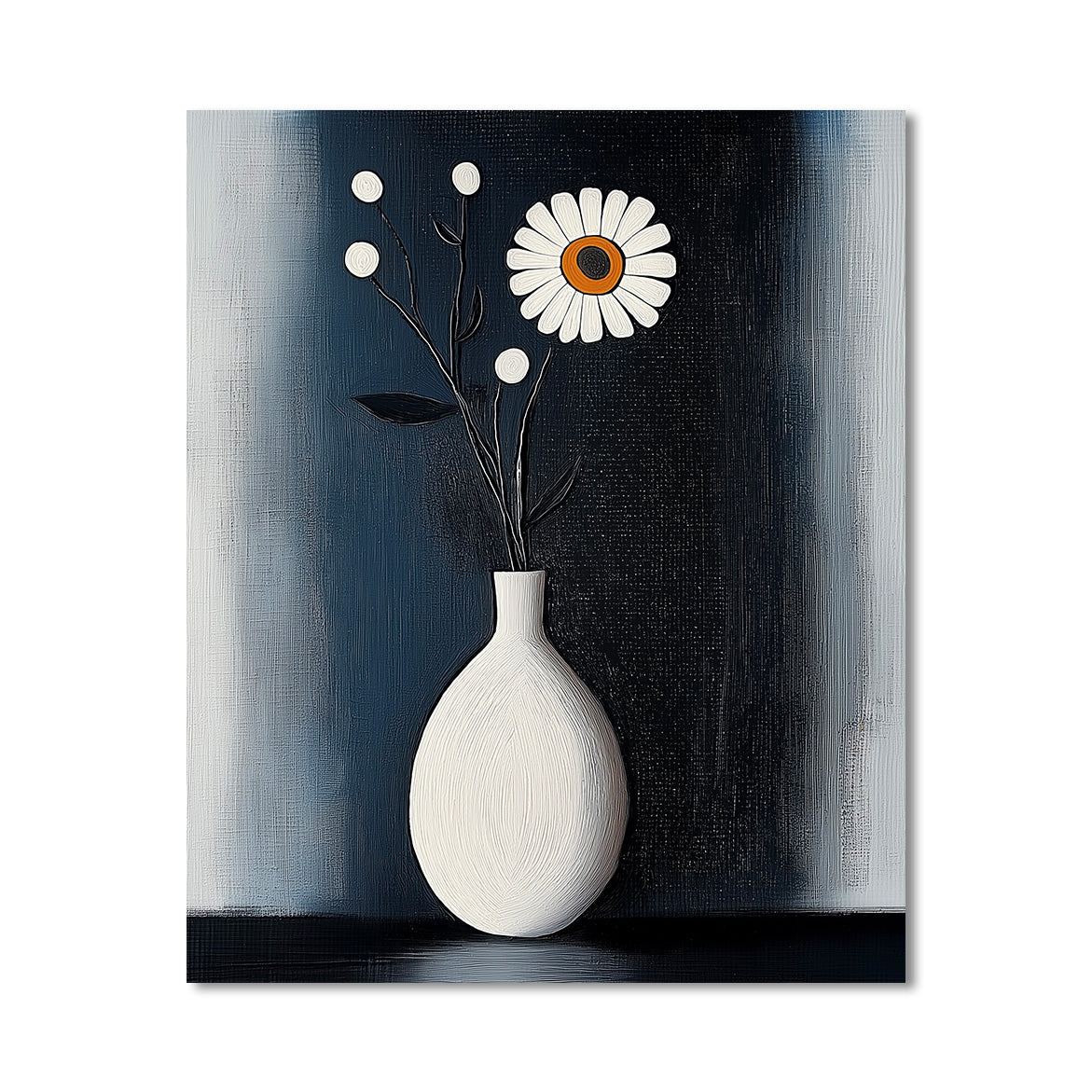 Bloom in the Stillness - Minimal Daisy Oil Painting Modern Floral Wall Art
