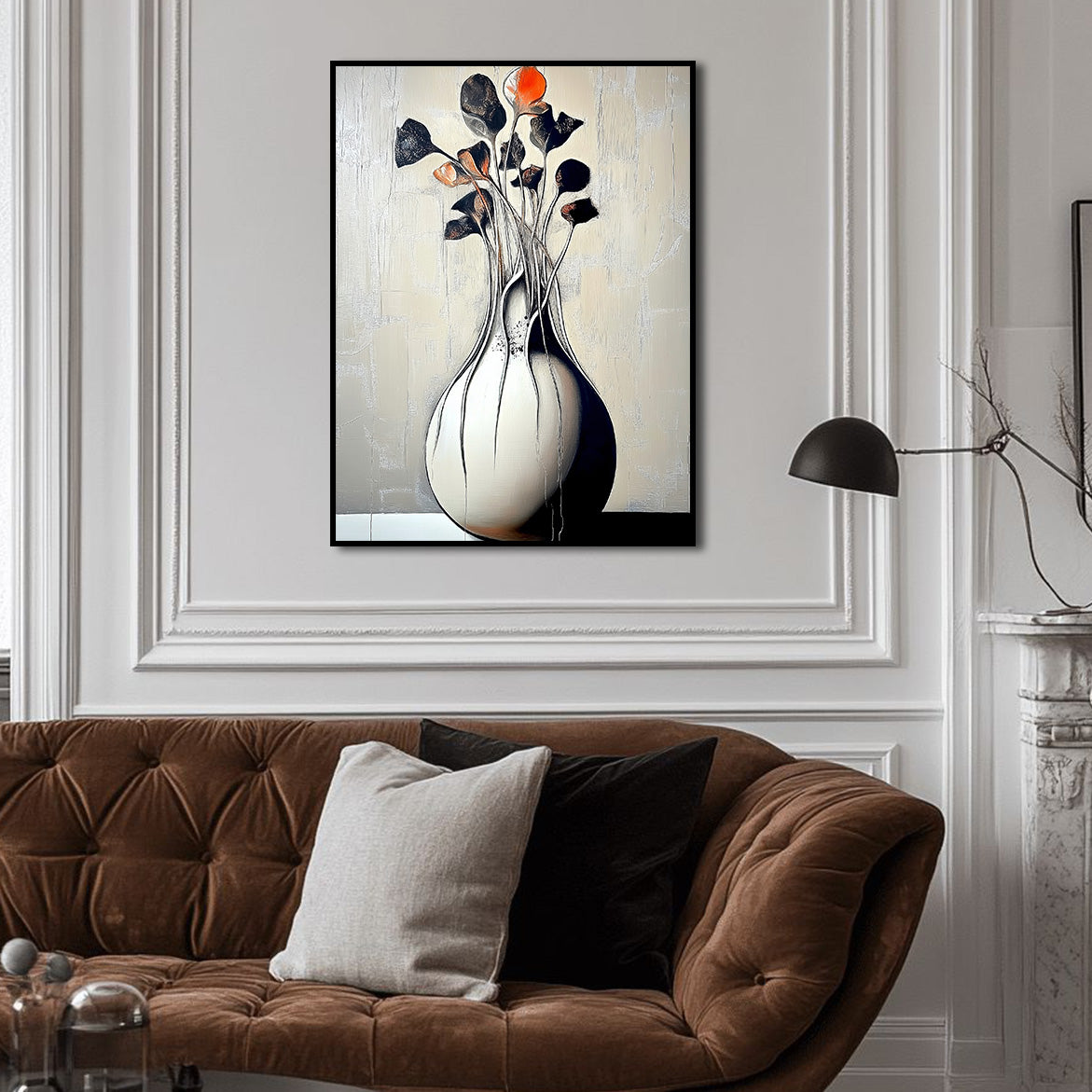 Burning Quiet - Minimalist Abstract Vase Painting Sculptural Floral Still Life Wall Art