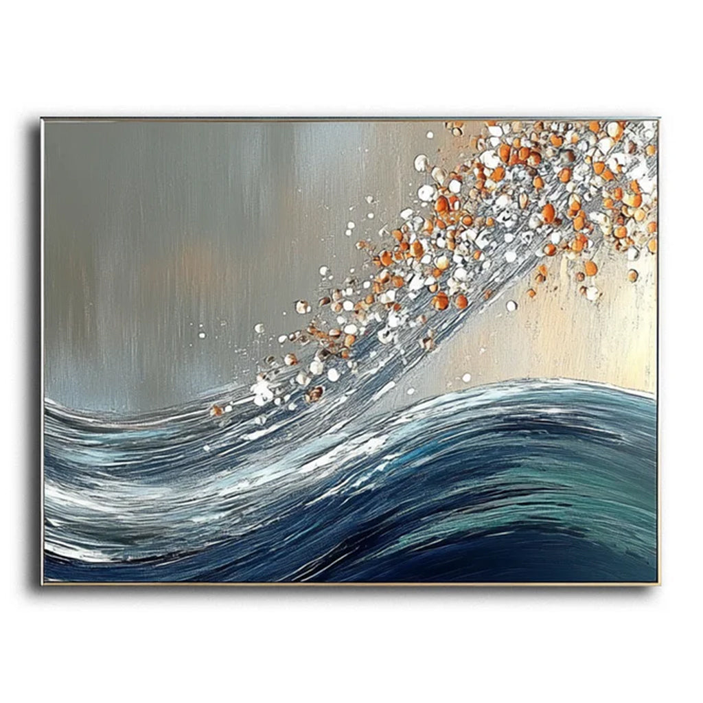 Cascade Bloom-Textured Abstract Oil Painting | Modern Wave Canvas Art for Living Room