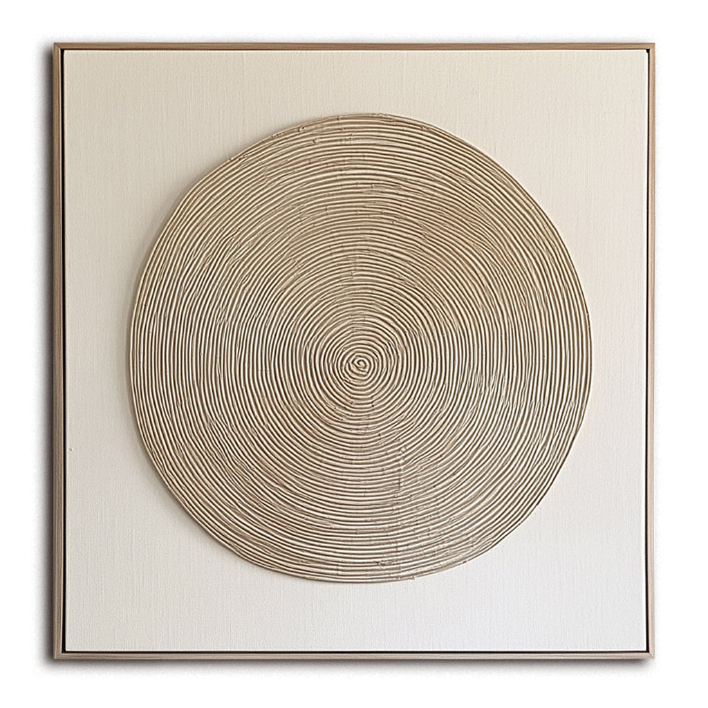 Circle of Calm - Wabi Sabi Textured Circular Oil Painting – Modern Minimalist Wall Art