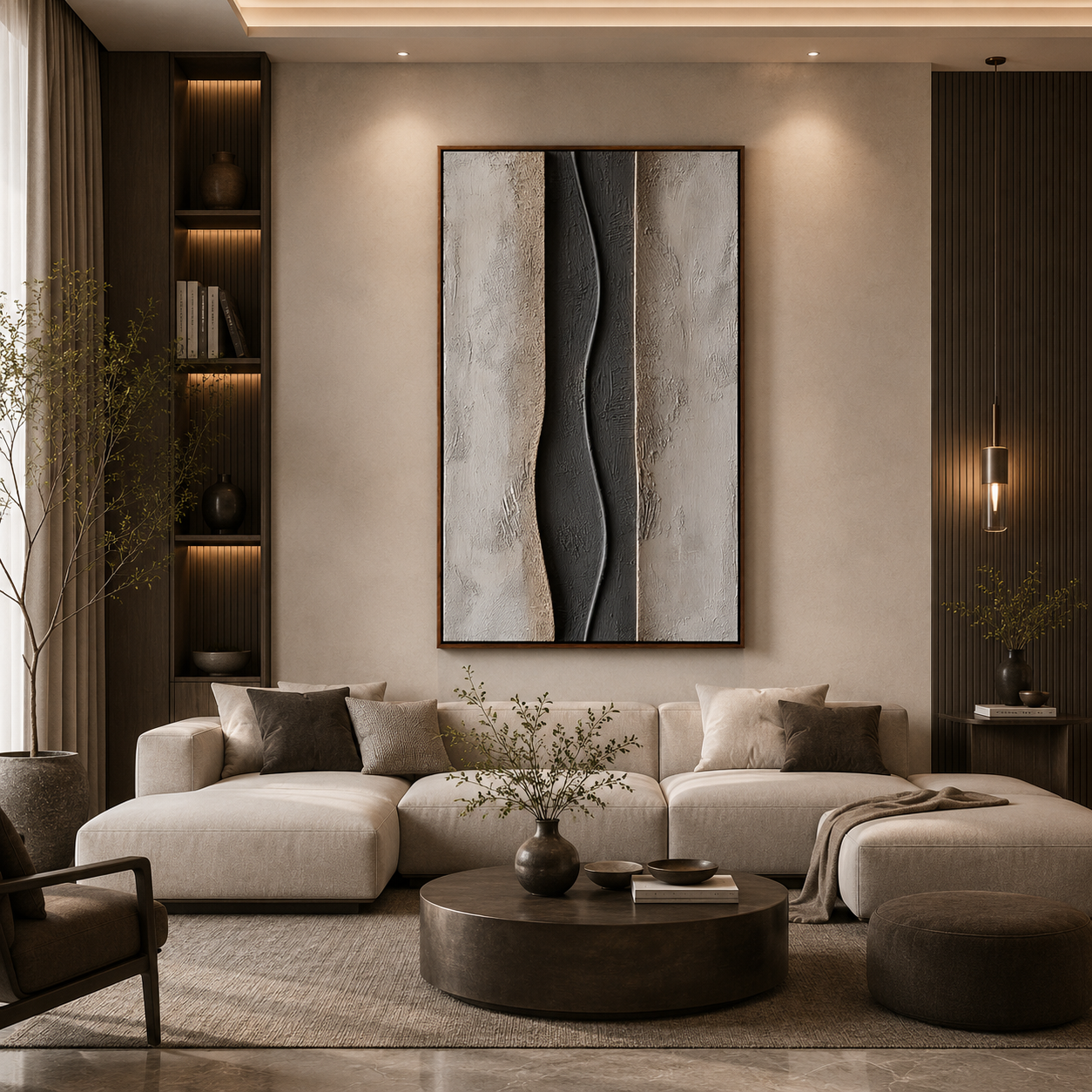 Earthbound Harmony-Textured Abstract Neutral Painting | Wabi Sabi Vertical Wall Art