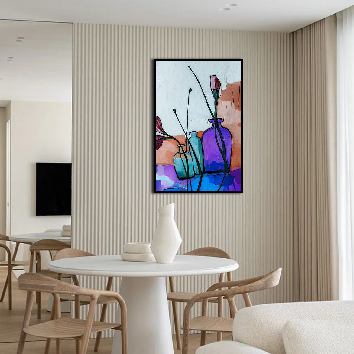 Echo in Glass - Minimalist Floral in Glass Bottles – Abstract Still Life Modern Wall Art
