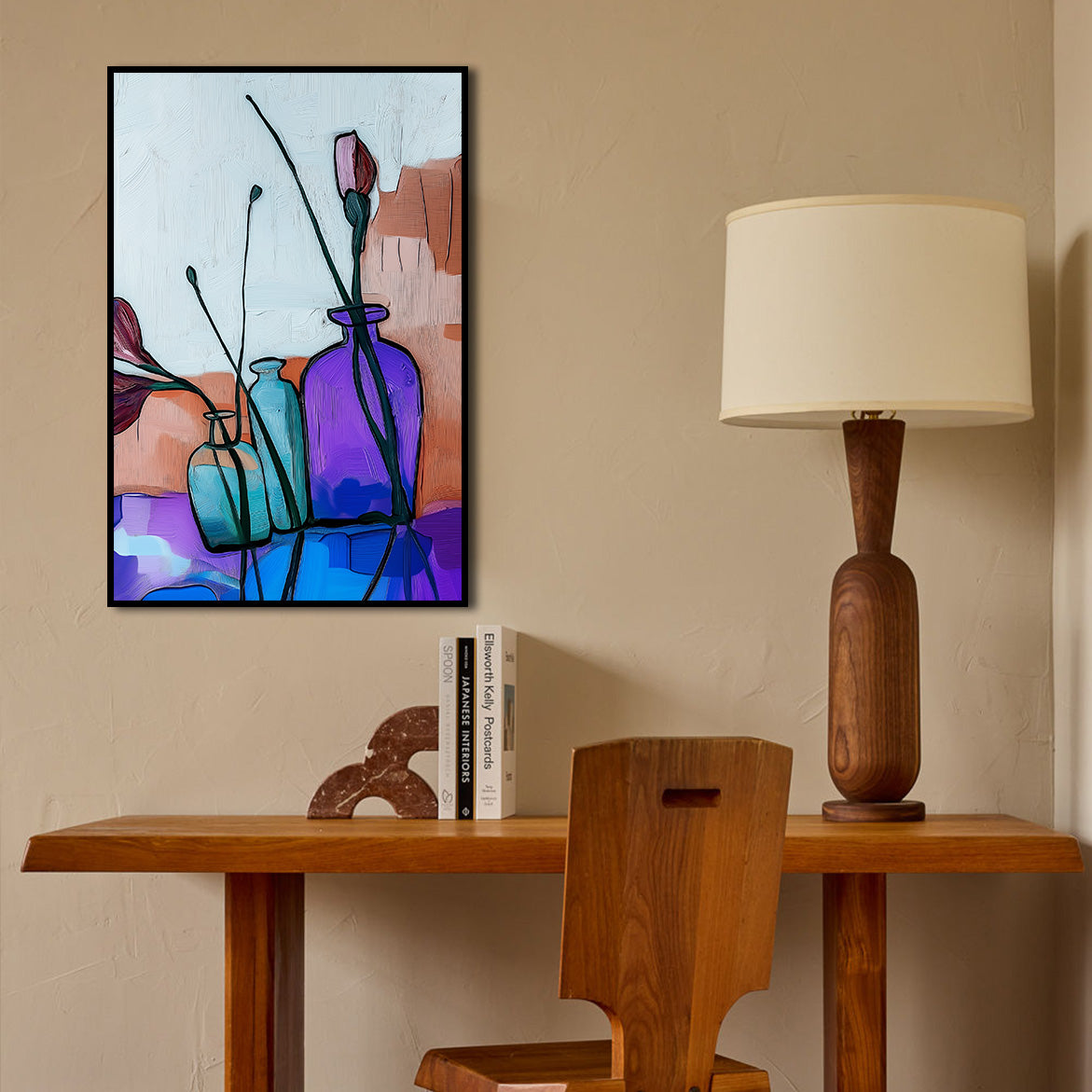 Echo in Glass - Minimalist Floral in Glass Bottles – Abstract Still Life Modern Wall Art