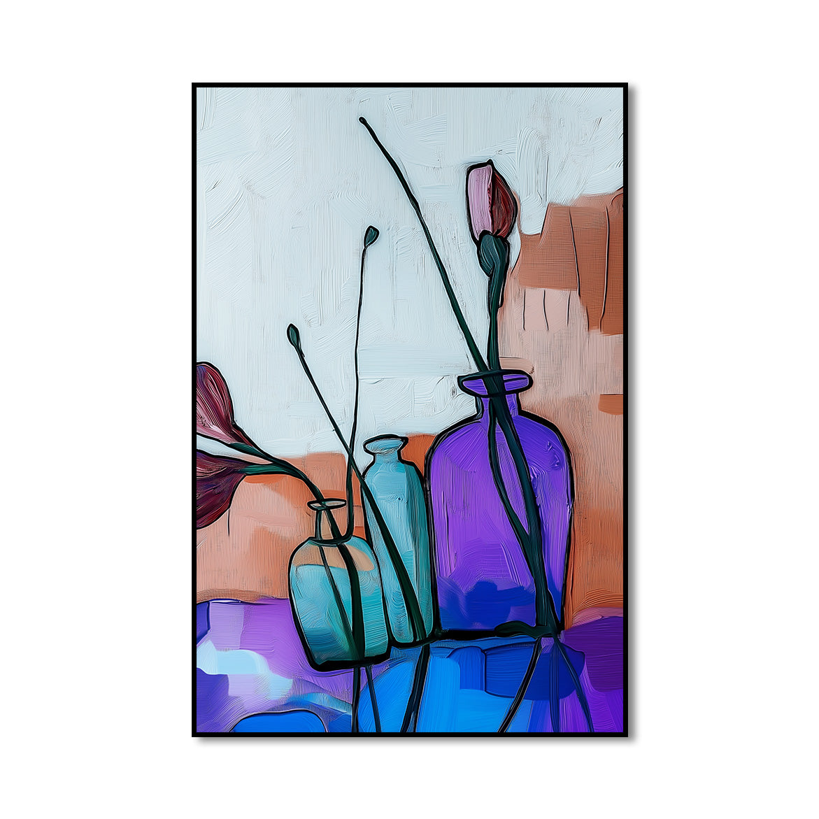 Echo in Glass - Minimalist Floral in Glass Bottles – Abstract Still Life Modern Wall Art