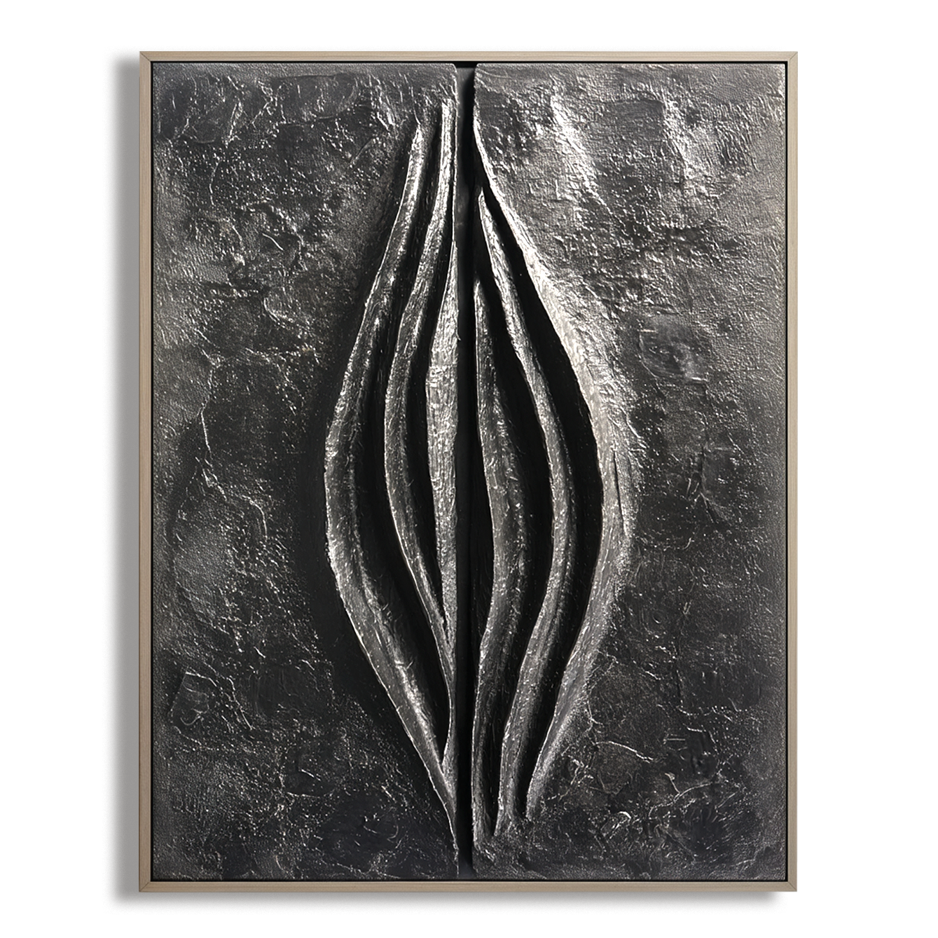 Textured Abstract Black Leaf - Shaped Oil Painting - Modern Wall Art for Home Decoration
