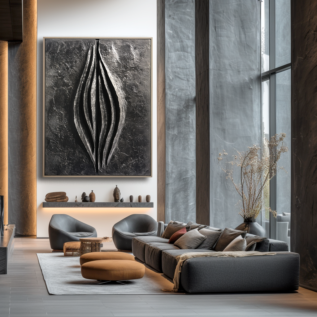 Eclipse Form – Large Textured Black Abstract 3D Canvas Wall Art