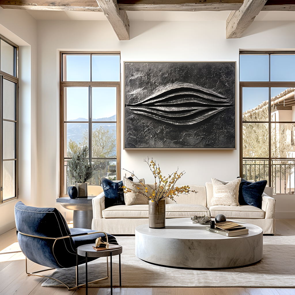Eclipse Form – Large Textured Black Abstract 3D Canvas Wall Art