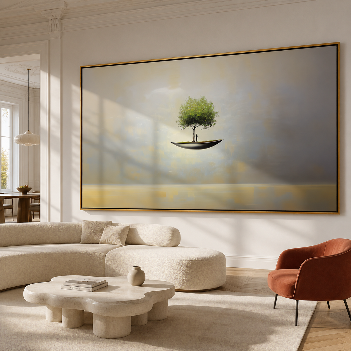 Ethereal Haven – Surreal Floating Tree Painting Horizontal Conceptual Canvas Art
