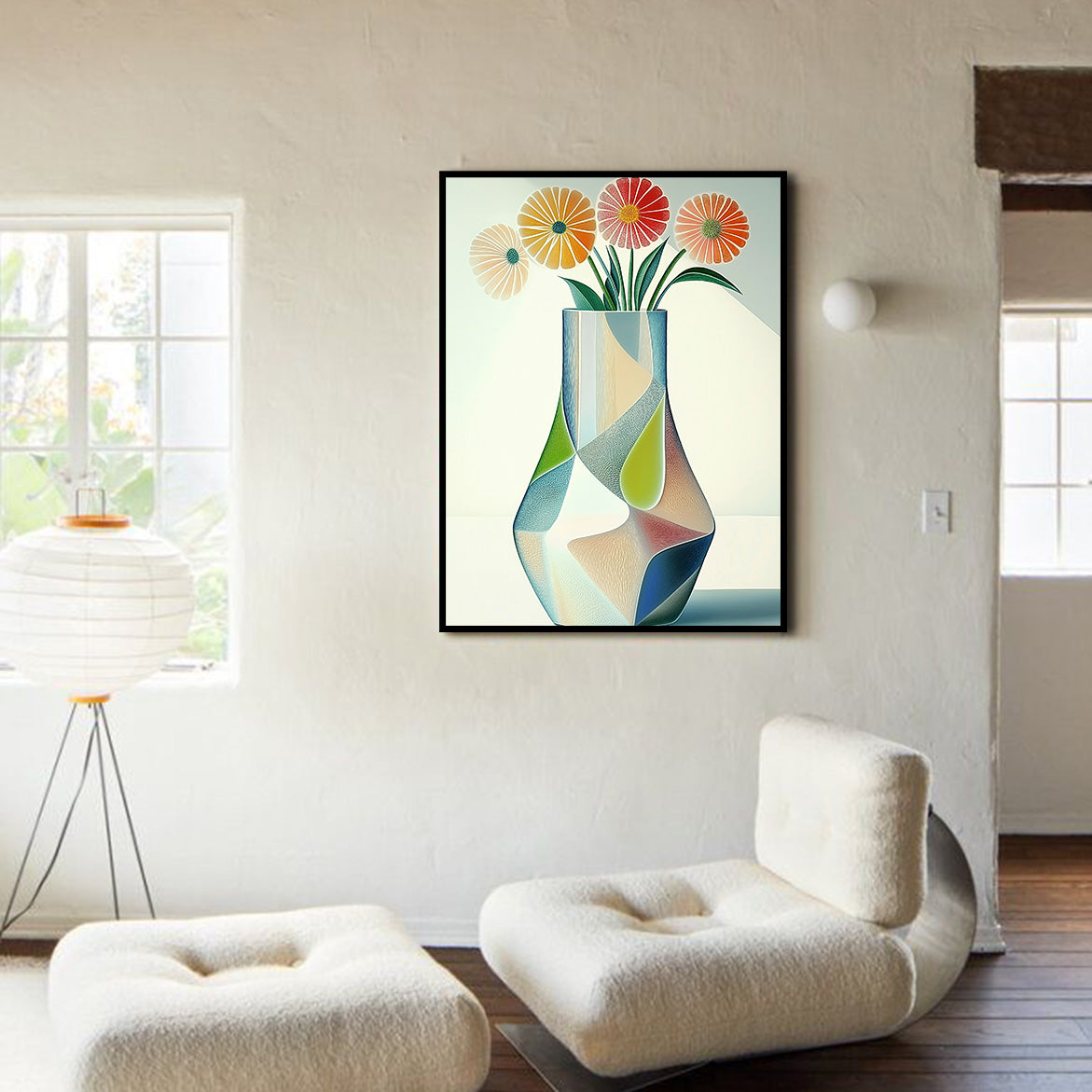Floral Modulation - Geometric Flower Vase Painting Modern Minimalist Abstract Wall Art